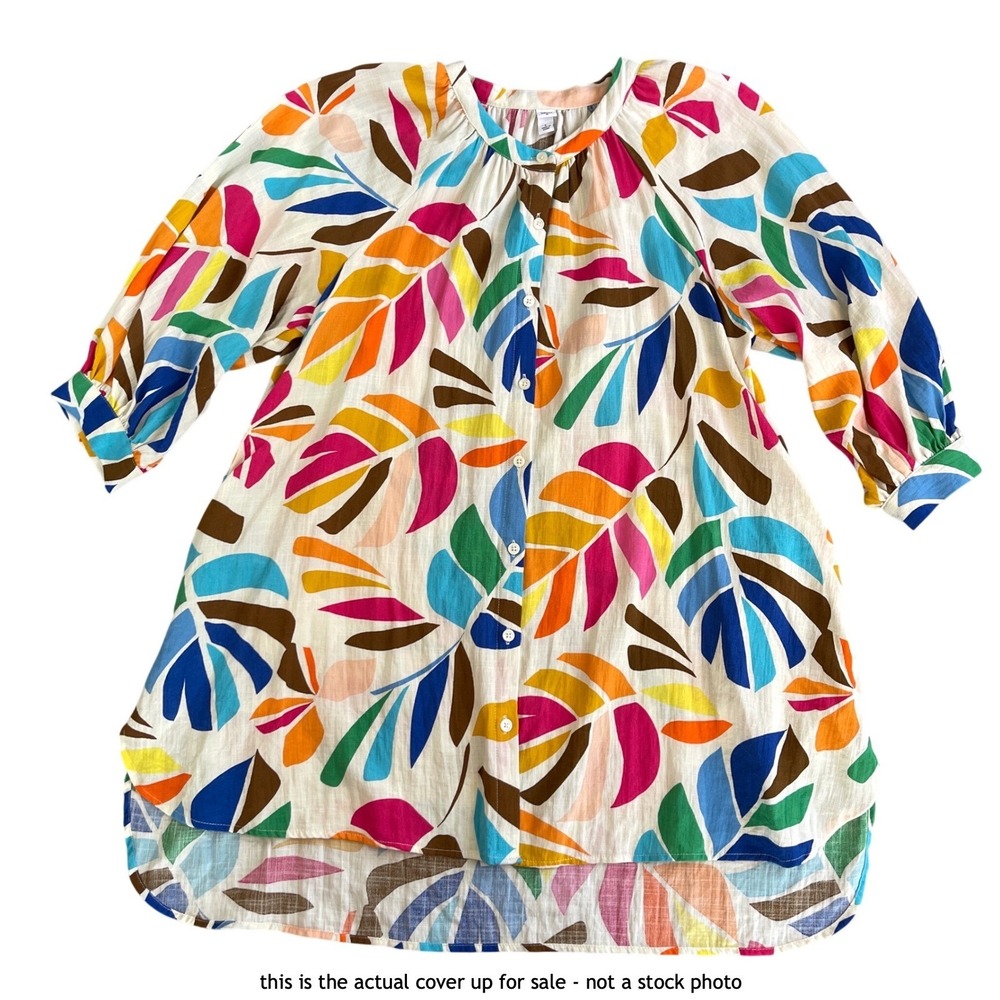 Tabitha Brown Tropical Botanical Cover Up Shirtdress Tunic Women Large Multi - Picture 4 of 16